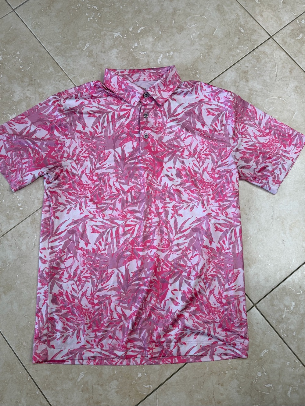 Robert Graham Pink Leaf-Print Short Sleeve Polo